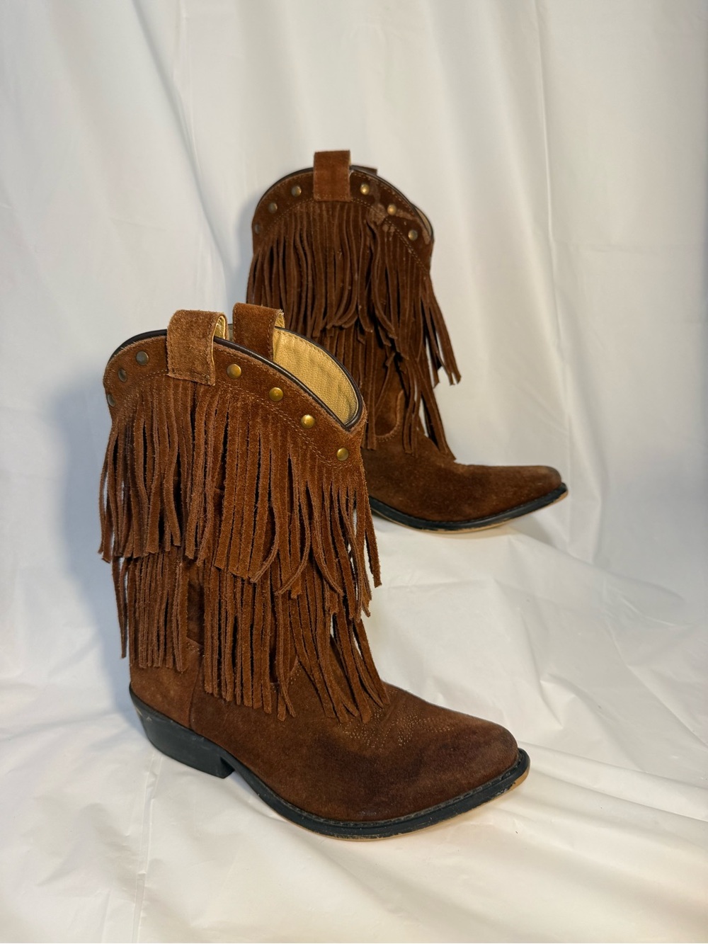 Shyanne Brown Suede Fringe Western Heeled Boots